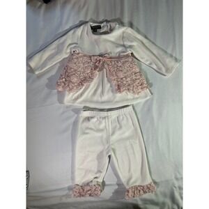 Wendy Bellissimo Baby Girls 12M Cream Pink Ruffle Floral Lace Tunic Pants Set
